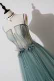 Green Lovely Tulle Straps Long A Line Prom Dresses, Green Evening Dresses PFP2607