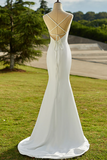 Lovely White Mermaid Straps Long Wedding Party Dress, White Long Formal Dress PFP2613
