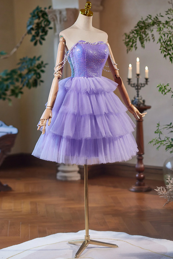 Lavender Cute Sweetheart Homecoming Dress, Lavender Short Prom Dress P   Promfast