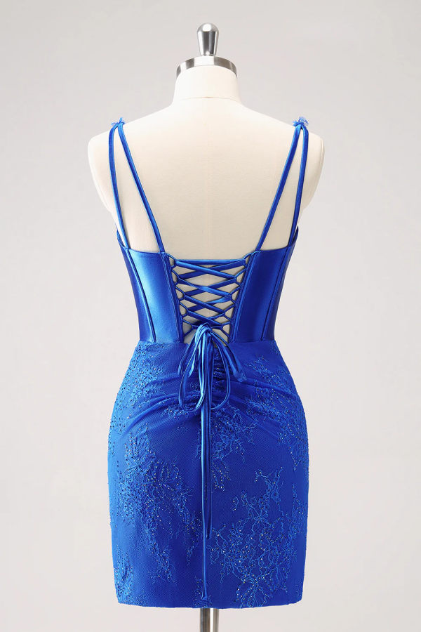Royal Blue Corset V Neck Beaded Tight Short Homecoming Dress PFH0515 Promfast Royal Blue Corset V Neck Beaded Tight Short Homecoming Dress PFH0515 Promfast