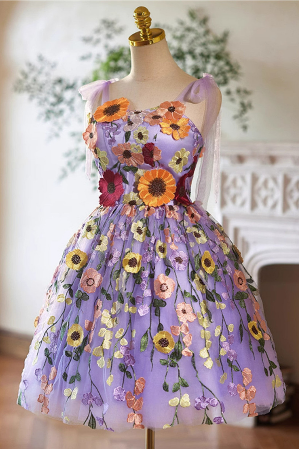 Cute Lace Flowers Short Homecoming Dress, Purple Short Prom Dress PFH0 Promfast Cute Lace Flowers Short Homecoming Dress, Purple Short Prom Dress PFH0 Promfast