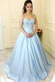 Modest A-Line Sweetheart Light Blue Long Prom Dress With Lace 