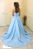 Modest A-Line Sweetheart Light Blue Long Prom Dress With Lace PFP0795