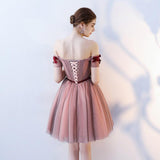 A Line Strapless Red Flowers Short Tulle Homecoming Dresses PFH0096
