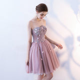 A Line Strapless Flowers Short Tulle Homecoming Dresses,Cocktail Dress PFH0097
