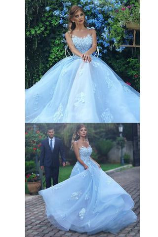 Light Blue Lace Appliques Ball Gown Prom Dress,Princess Prom Dress PFP ...