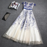 Promfast Beautiful Embroidery A-line Cap Sleeves Tulle Long Prom Dress Evening Dress PFP1829