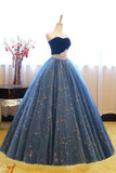 Blue Sweetheart Tulle Long Prom Dress,Ball Gown,Sweet 16 Dress PFP0806