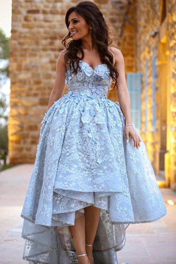 Cheap Lace Sweetheart High Low Ball Gown Prom Dresses For Teens,Graduation Dresses 