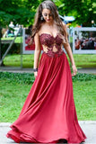 Appliques Beading Strapless Red A Line Chiffon See-through Fashion Prom Dress