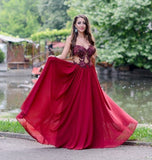 Appliques Beading Strapless Red A Line Chiffon See-through Fashion Prom Dress PFP0813