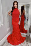 Red Lace Sheath Open Back Prom Dress, Mermaid Evening Dresses