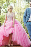 Pink Tulle Sweetheart Beading Sleeveless Ball Gown Long Plus Size Prom Dress PFP0819