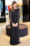 Black Lace Bateau Sheath Long Backless Plus Size Prom Dress