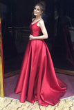 Red A-Line Long Prom Dress,Simple Satin Evening Dress