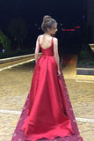 Red A-Line Long Prom Dress,Simple Satin Evening Dress PFP0829