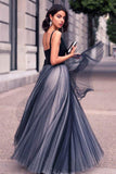 Princess V-neck Tulle Floor-length A Line Beautiful Prom Dresses PFP0832