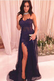Sexy Purple Lace Appliques See Through Front Slit Sweetheart Prom Dress For Evening Party PFP0833