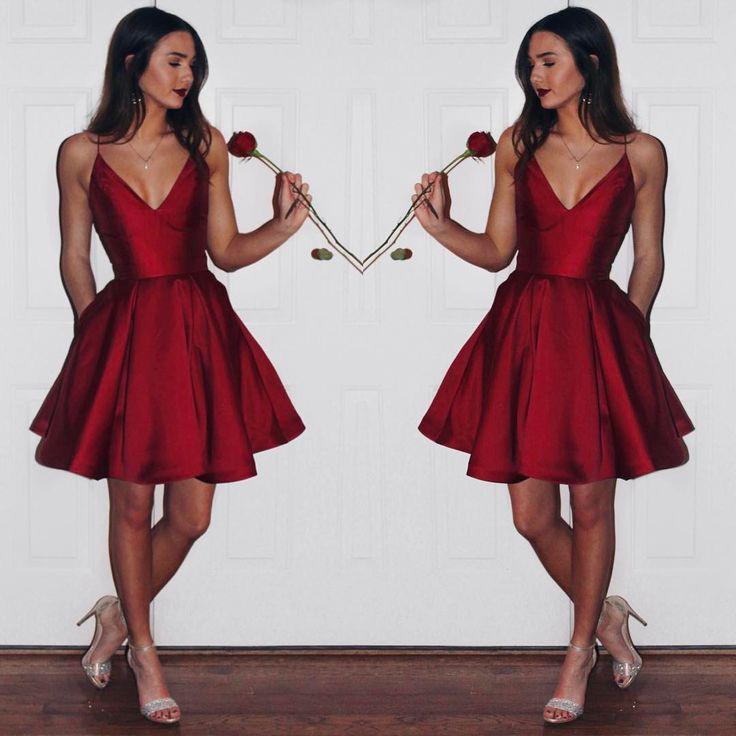Burgundy 2019 Short Cute Simple Spaghetti Straps Homecoming Dress PFH0 Promfast Burgundy 2019 Short Cute Simple Spaghetti Straps Homecoming Dress PFH0 Promfast