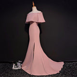 Elegant Trumpet Mermaid Off-the-shoulder Floor Length Pink Prom Dress With Slit PFP0843