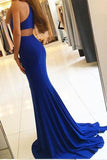 Royal Blue Mermaid Front Slit Prom Dress,Sleeveless Formal Sexy Split Long Evening Dress PFP0844
