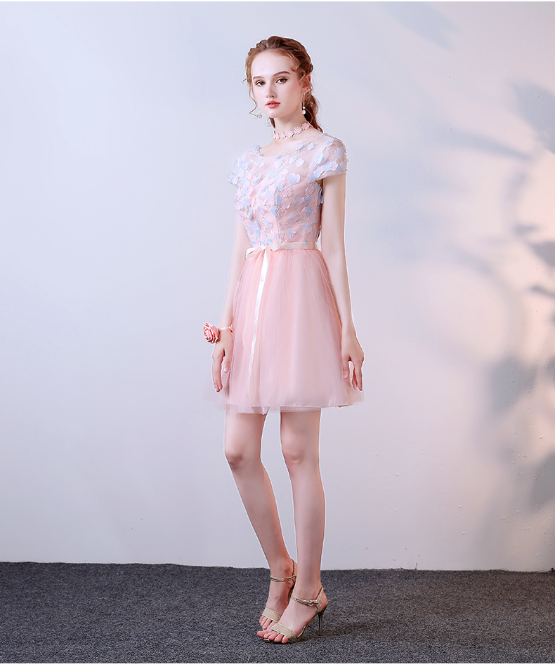 Pink A Line Tulle Cap Sleeves Short Homecoming Dresses With Flowers PF Promfast Pink A Line Tulle Cap Sleeves Short Homecoming Dresses With Flowers PF Promfast