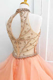 Charming High Neck Ruffle Beading Ball Gown Long Formal Prom Dress PFP0846