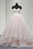Sweetheart Lace Up Back Charming Affordable Long Pearl Pink Prom Dresses Ball Gown PFP0851