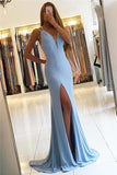 Gorgeous Sleeveless Mermaid Evening Dress Front Slit Long Blue Prom Dress PFP0853
