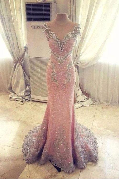 Luxury Mermaid Backless Pink Fashion Prom Dress,Sexy Party Dress,Formal Evening Dress PFP0856