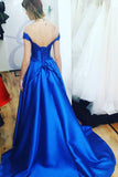 Royal Blue A Line Appliques Satin Charming Prom Dresses PFP0504