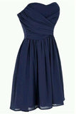Simple Navy Blue Short Chiffon Homecoming Dress Bridesmaid Dress PFB0075
