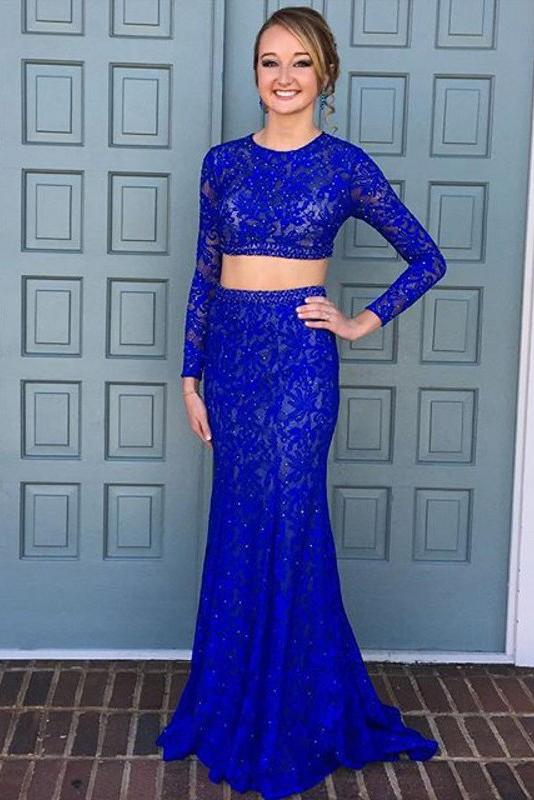 Elegant Sheath Straps Lace Ruffles Velvet Navy Blue Slit Prom Dresses Evening Dress