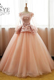 Vintage Flower Long Sleeves Puffy Tulle Long Prom Dress,Quinceanera Dresses PFP0865