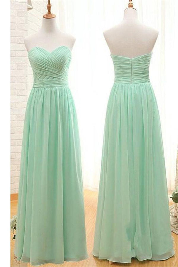 Simple Sweetheart Long Chiffon Mint Green Bridesmaid Prom Dresses PFB0085