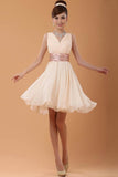 Simple Cheap Chiffon Cute V-neck High Low Homecoming Dresses PFB0087