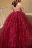 Princess Ball Gown High Neck Backless Burgundy Tulle Long Prom Dress PFP0869