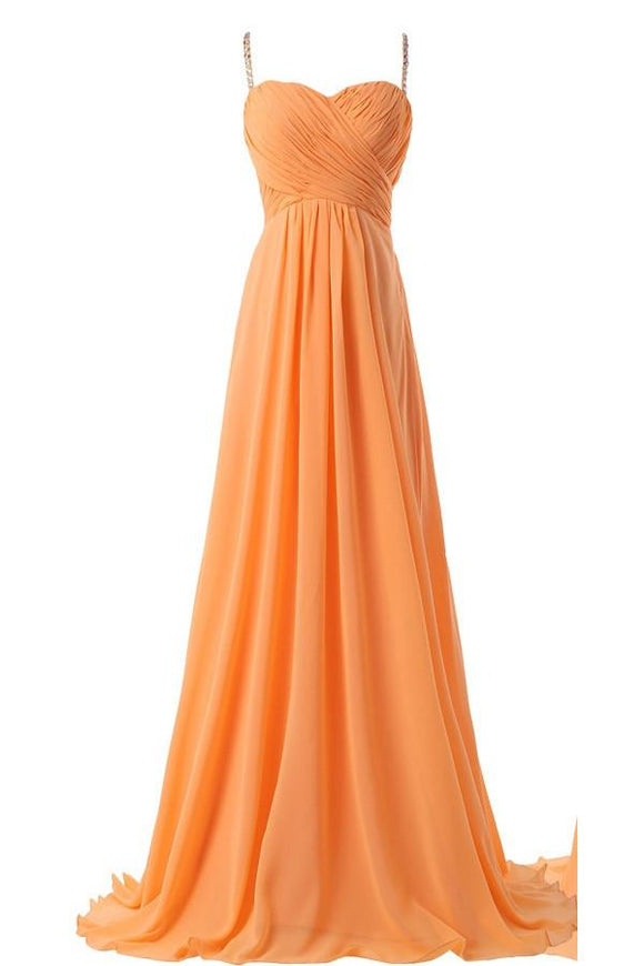 Spaghetti Straps Simple Modest Orange Backless Cheap Prom Dresses For Teens PFB0091