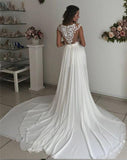 Off White Long Chiffon Cap Sleeves Split Wedding Dresses With Lace PFW0103