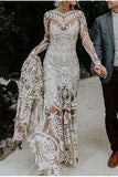 Promfast See through white appliqué print wedding dress, Nude slip underneath wedding gown PFW0494