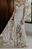 Promfast See through white appliqué print wedding dress, Nude slip underneath wedding gown PFW0494