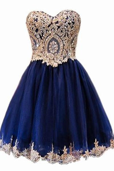 A Line Short Blue Gold Lace Appliques Prom Dresses Homecoming Dresses Promfast A Line Short Blue Gold Lace Appliques Prom Dresses Homecoming Dresses Promfast
