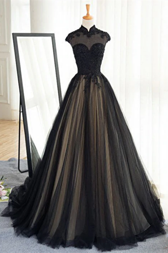 Promfast Chic A line High Neck Black Tulle Floor Length Modest Prom Dr Promfast Chic A line High Neck Black Tulle Floor Length Modest Prom Dr