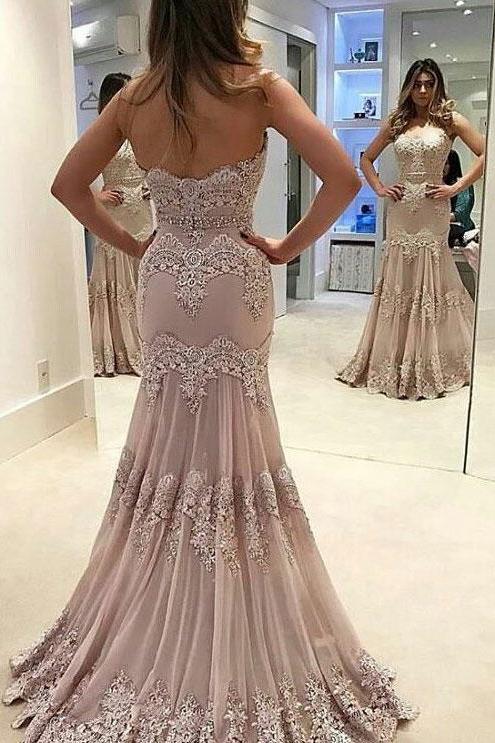 Vintage Strapless Sweetheart Lace Mermaid Long Prom Dresses PFP0876