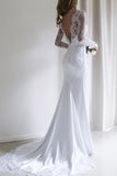 Elegant Lace Long Sleeves Sweep Train White Mermaid Wedding Dress PFW0108