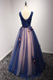 Beautiful V-neck Floor-length A Line Long Prom Dress With Flowers PFP0877