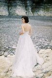 Ivory Long Lace Spaghetti Straps Sweep/Brush Train Beach Wedding Dress Bridal Gown PFW0109