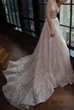 Modest A-line Silver Tulle V-Neck Rhinestone Prom Evening Dress Party Dress PFP0878