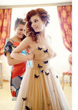Beautiful Long Butterfly Sweetheart Ruffles Wedding Dresses Bridal Gown PFW0110