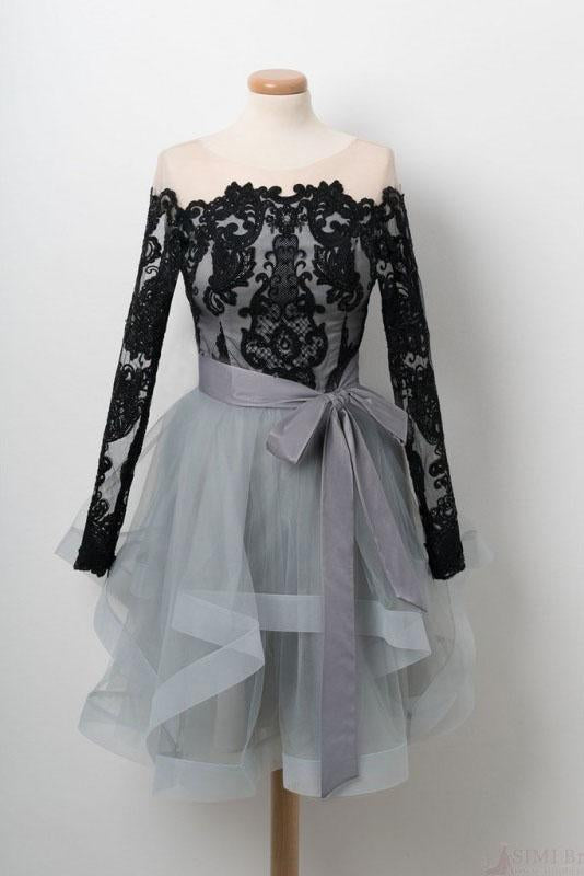 A Line Black Lace Off Shoulder Homecoming Dresses with Long Sleeves PF Promfast A Line Black Lace Off Shoulder Homecoming Dresses with Long Sleeves PF Promfast